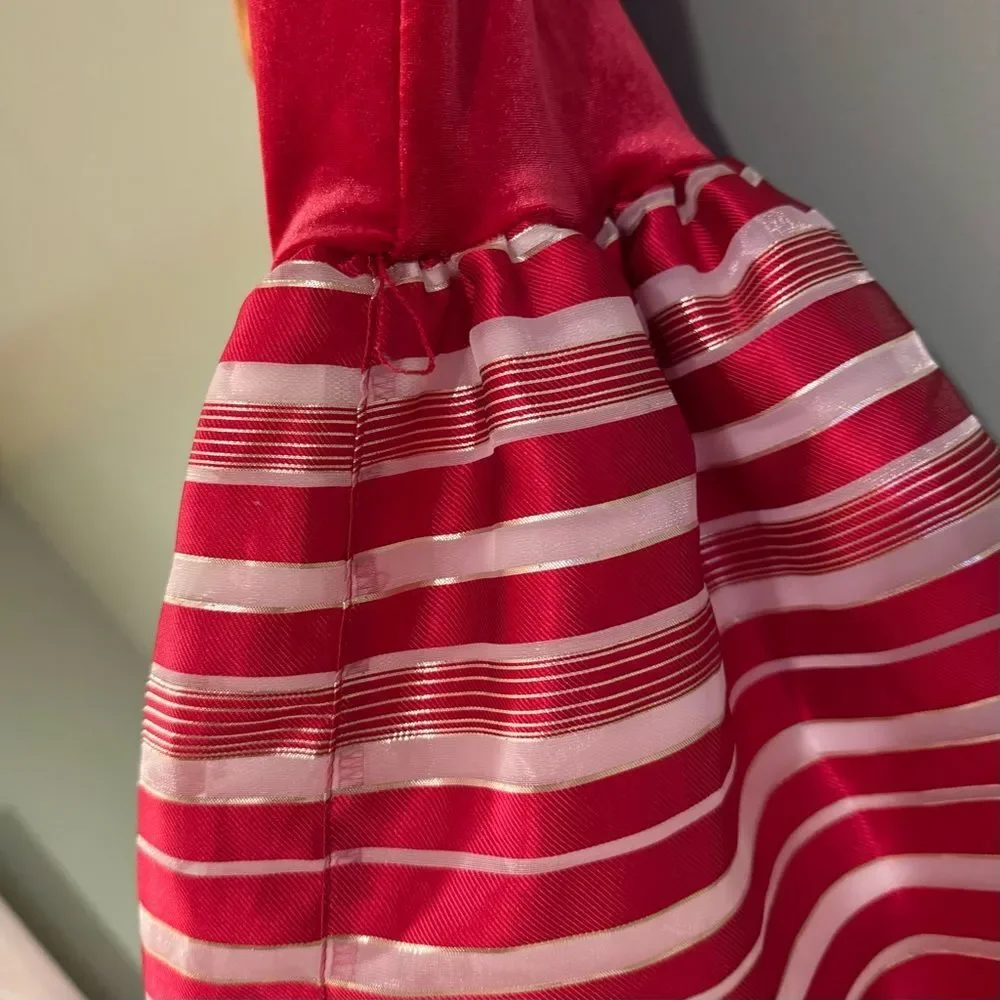 Childrens Place Red Velvet Striped Holiday Tutu Dress S 5-6 Sparkly Christmas EC